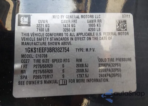 2011 GMC Yukon Denali z USA, uszkodzony, nr VIN 1GKS1EEF3BR382754